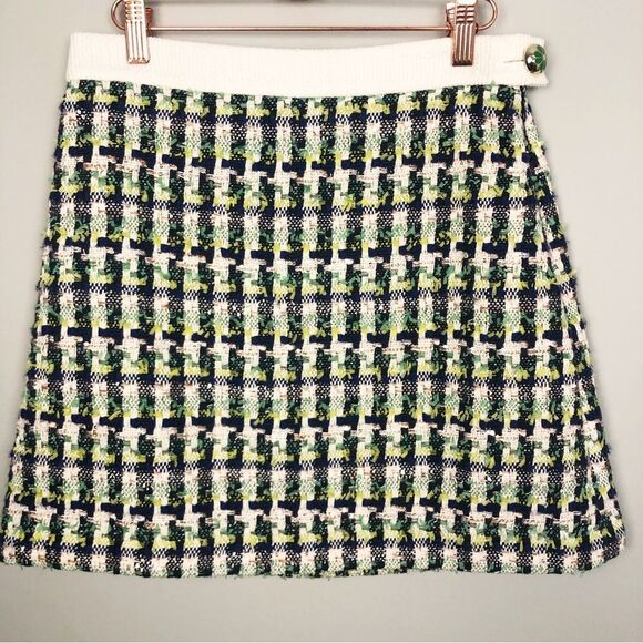 KATE SPADE | NEW Pop Tweed Multicolor Mini Skirt Clover Button Women’s Size 4 - Picture 4 of 15